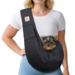 Tomkas Small Dog Sling Carrier - Zipper Pocket & Adjustable Strap - for 3-10 lbs Pets（Black）