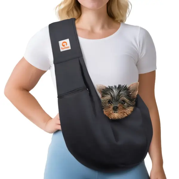 Tomkas Small Dog Sling Carrier - Zipper Pocket & Adjustable Strap - for 3-10 lbs Pets（Black）