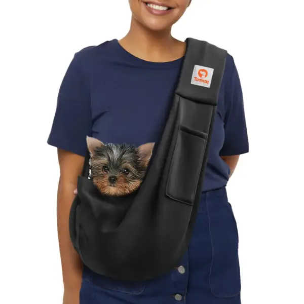 Tomkas Small Dog Sling Carrier - Classic Pocket & Classic Strap - for 3-10 lbs Pets(Black)